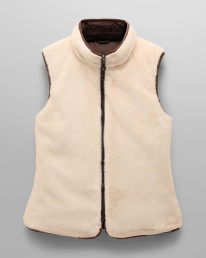 Joules Womens Reversible Fur Gilet - Brown/Cream
