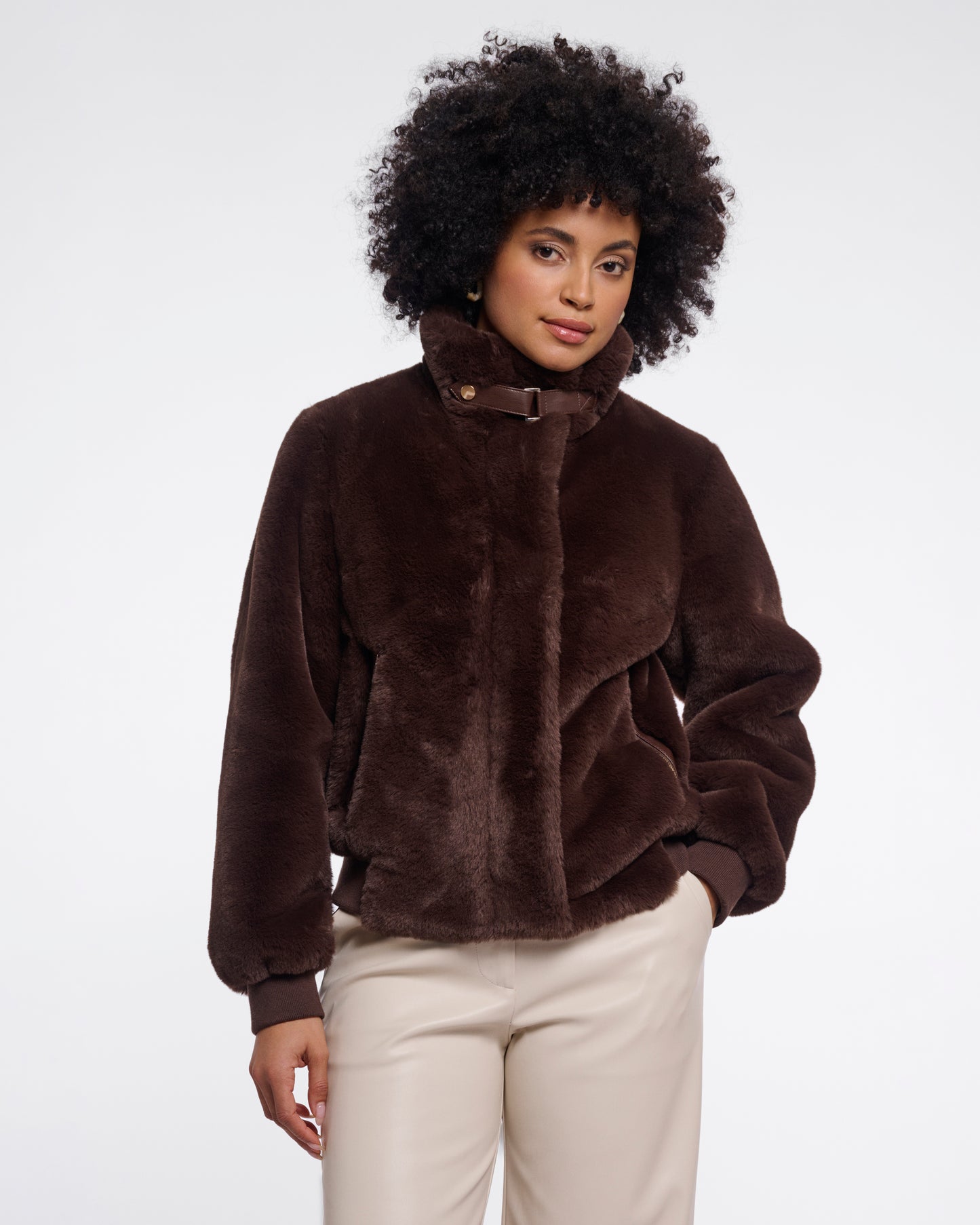 Rino & Pelle Ambra Womens Short Faux Fur Jacket - Coffee Roast