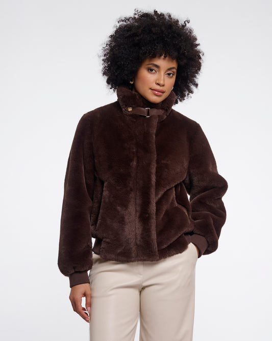 Rino & Pelle Ambra Womens Short Faux Fur Jacket - Coffee Roast