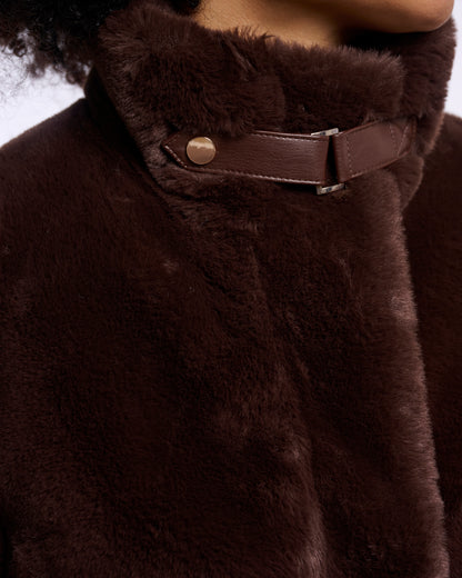 Rino & Pelle Ambra Womens Short Faux Fur Jacket - Coffee Roast