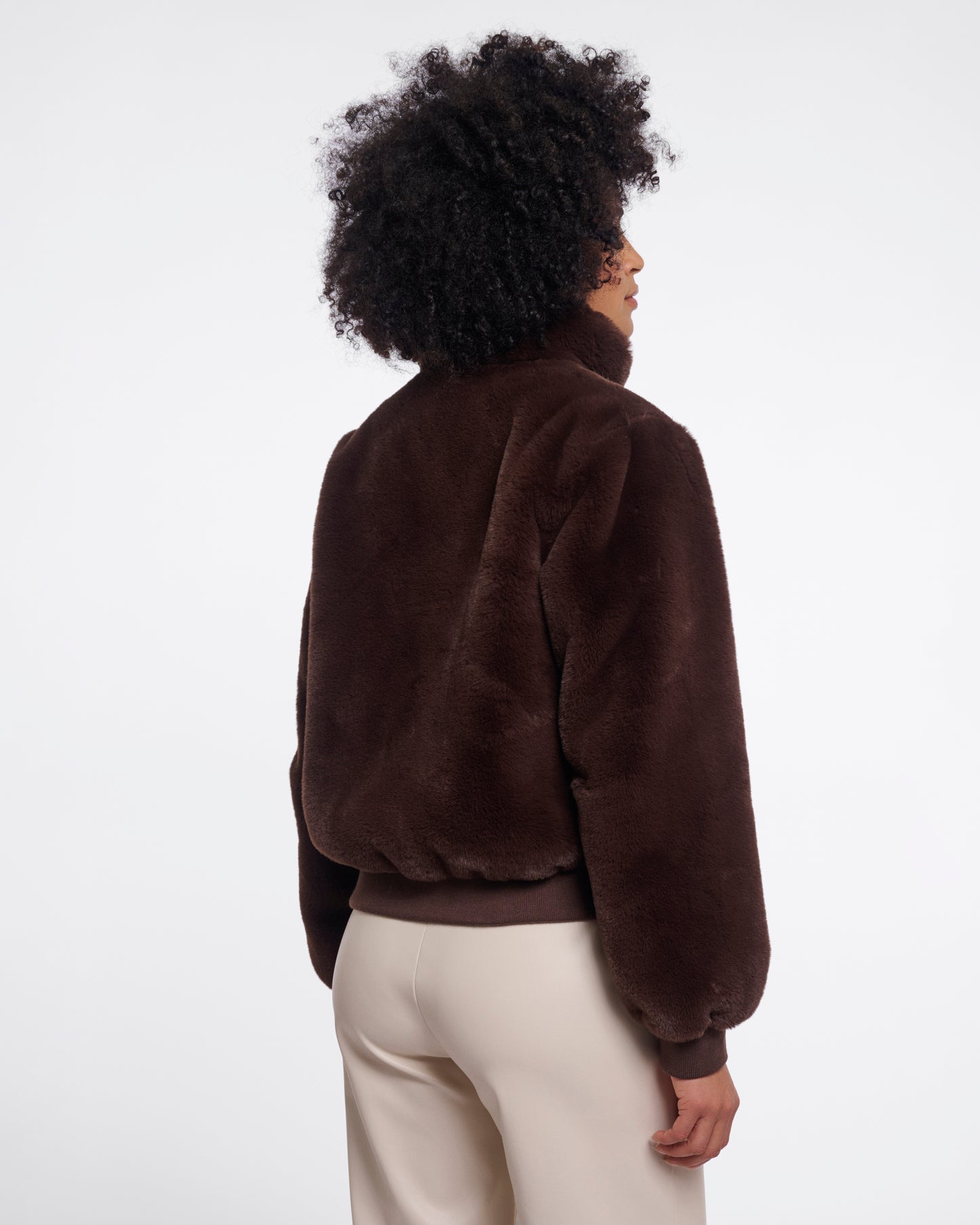 Rino & Pelle Ambra Womens Short Faux Fur Jacket - Coffee Roast