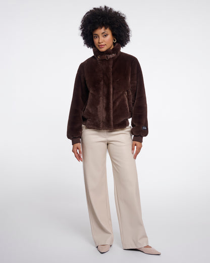 Rino & Pelle Ambra Womens Short Faux Fur Jacket - Coffee Roast