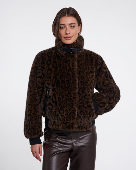 Rino & Pelle Ambra Womens Short Faux Fur Jacket - Brown Leopard