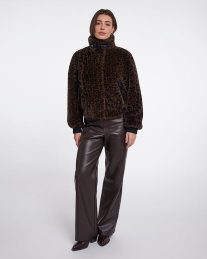 Rino & Pelle Ambra Womens Short Faux Fur Jacket - Brown Leopard | CHO | Designer Womens Short faux fur jacket