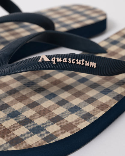 Aquascutum Iconic Mens Flip-Flops with Club Check Print in Navy 11