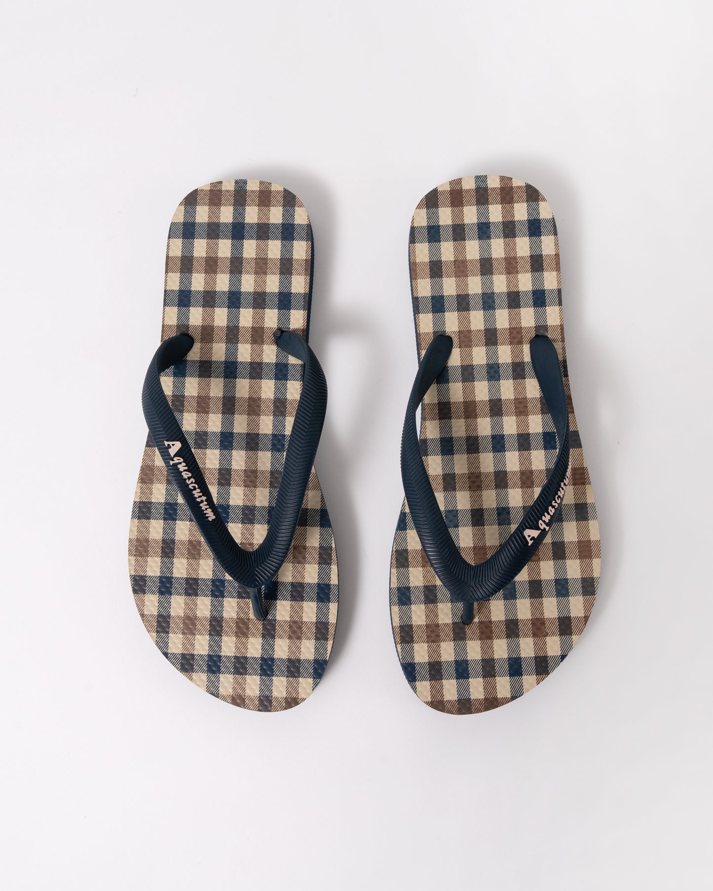 Aquascutum Iconic Mens Flip-Flops with Club Check Print in Navy 11