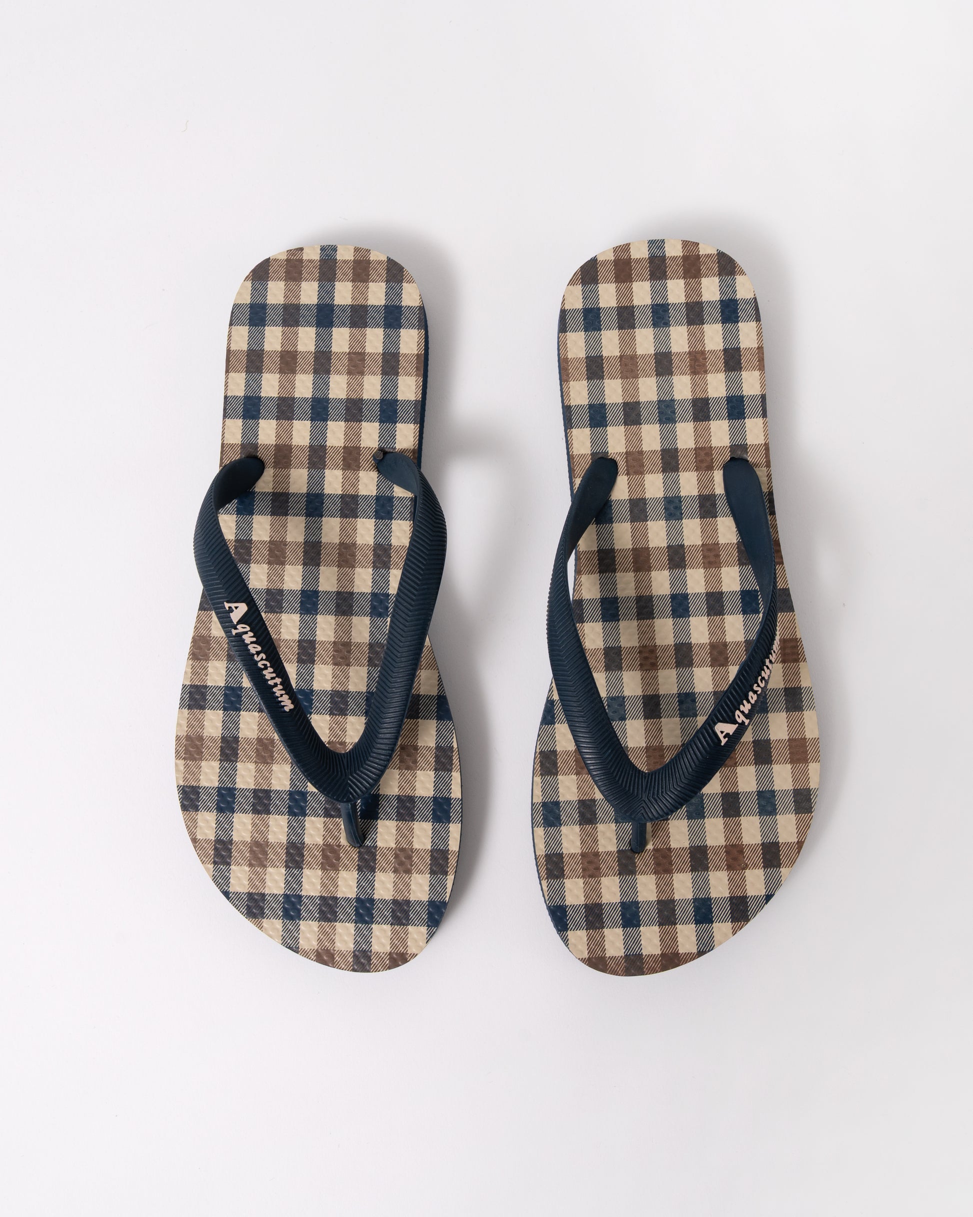 Aquascutum Iconic Mens Flip-Flops with Club Check Print in Navy 11