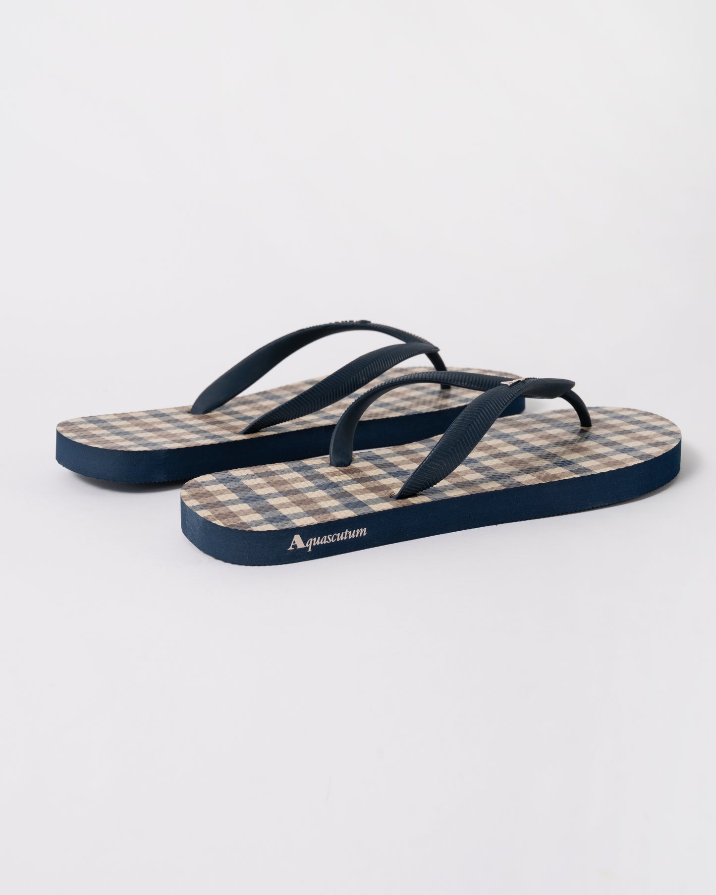 Aquascutum Iconic Mens Flip-Flops with Club Check Print in Navy 11