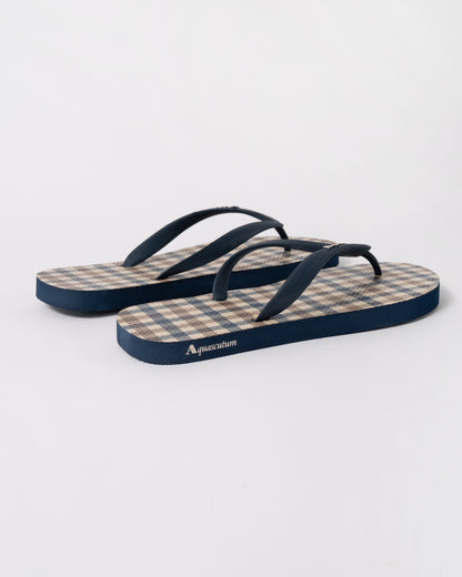 Aquascutum Iconic Mens Flip-Flops with Club Check Print in Navy 11