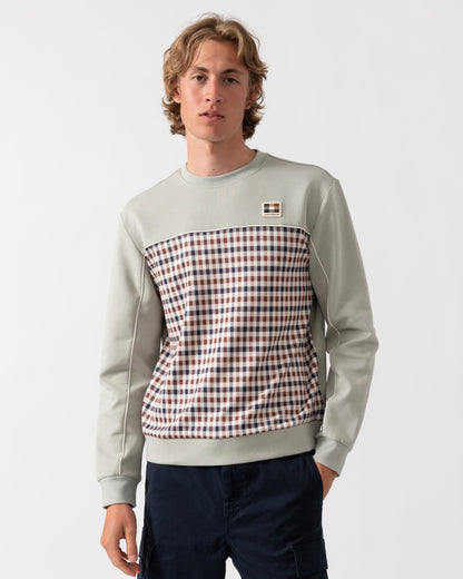 Aquascutum Mens Club Check Crewneck Sweatshirt - Salvia 34 | CHO | Designer Mens Sweatshirts