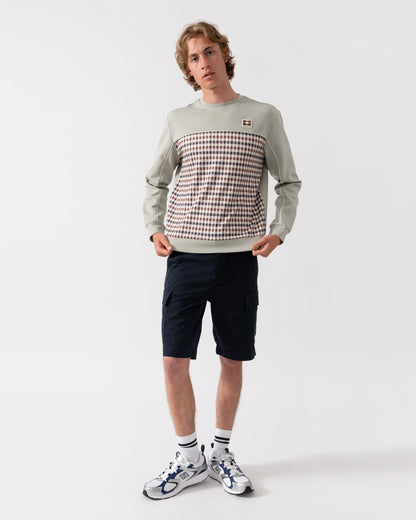Aquascutum Mens Club Check Crewneck Sweatshirt - Salvia 34 | CHO | Designer Mens Sweatshirts