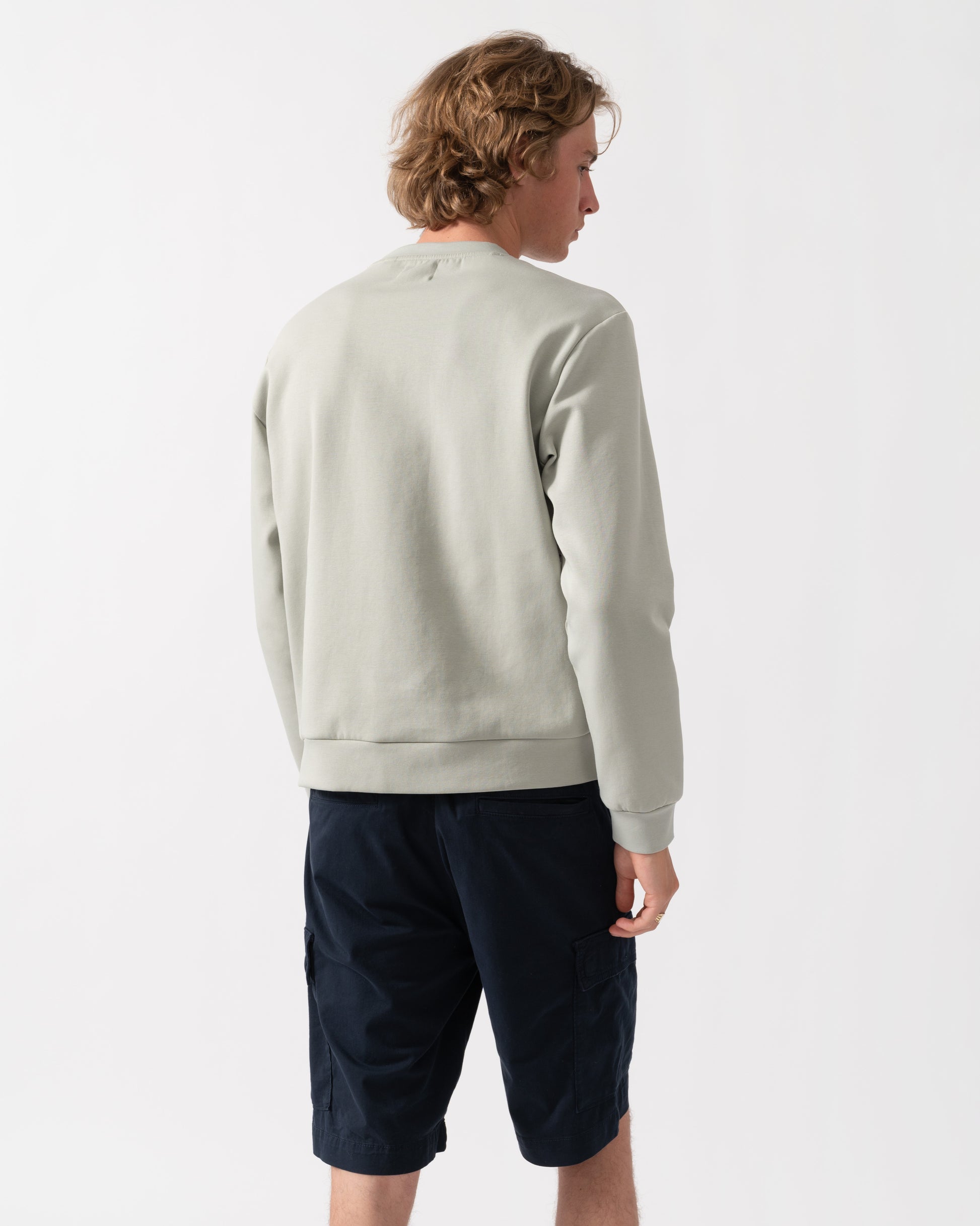 Aquascutum Mens Club Check Crewneck Sweatshirt - Salvia 34 | CHO | Designer Mens Sweatshirts