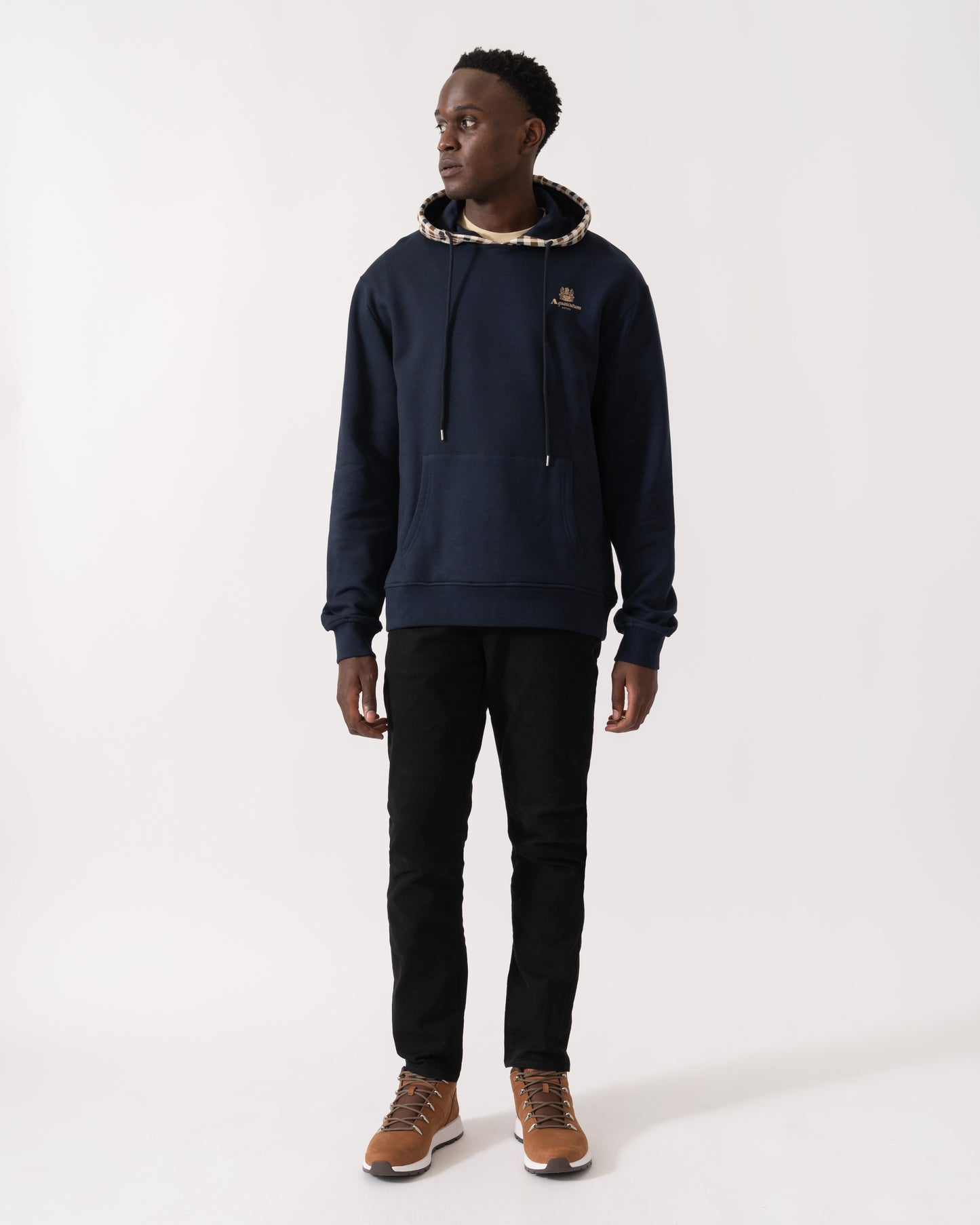 Aquascutum Mens Club Check Hoodie Fleece - Navy 11