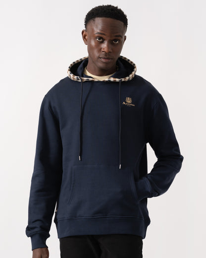 Aquascutum Mens Club Check Hoodie Fleece - Navy 11