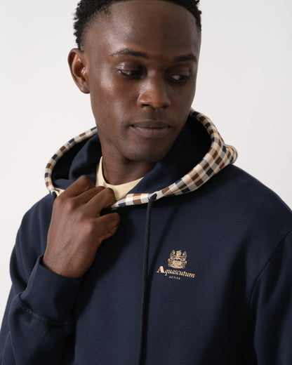 Aquascutum Mens Club Check Hoodie Fleece - Navy 11