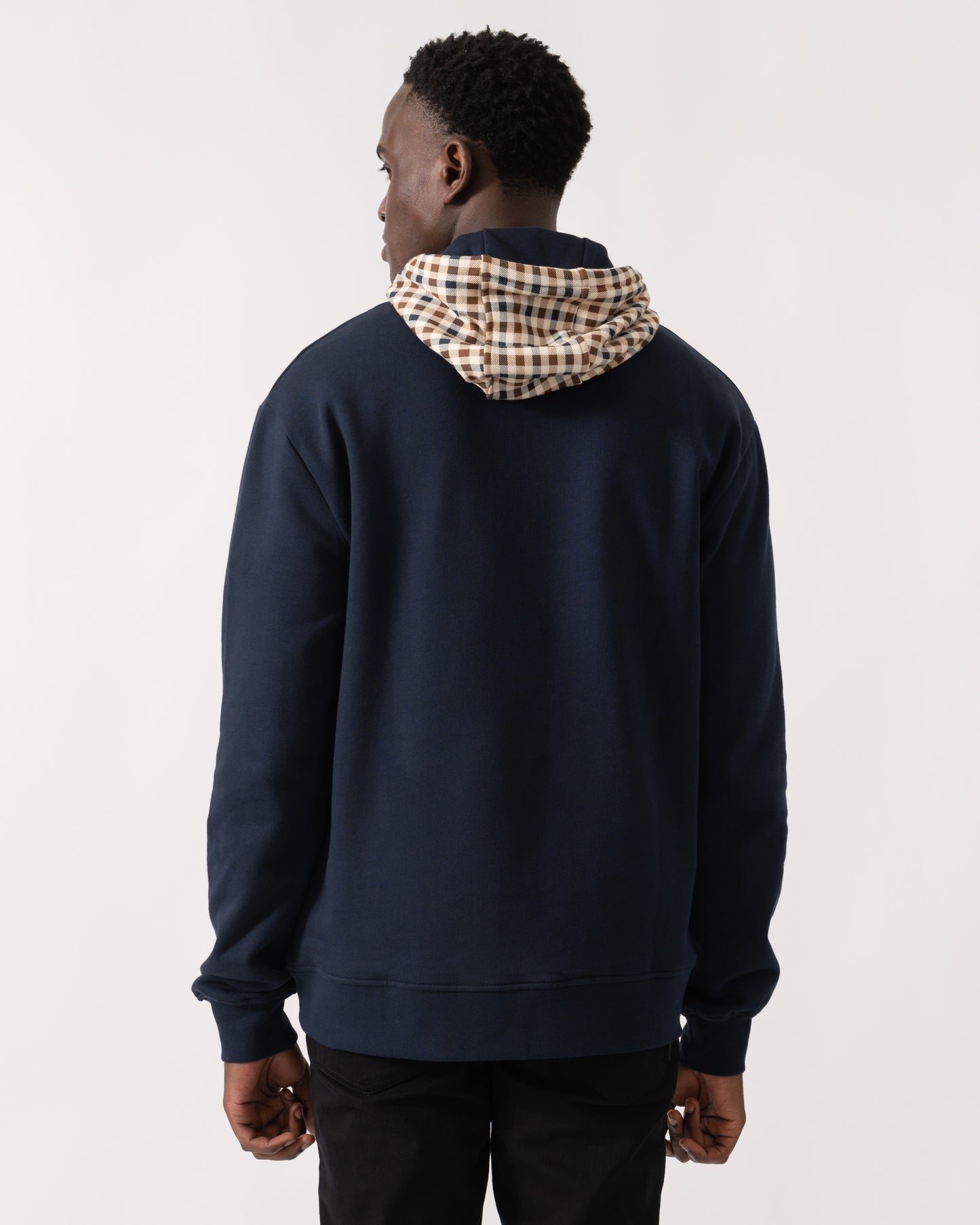 Aquascutum Mens Club Check Hoodie Fleece - Navy 11