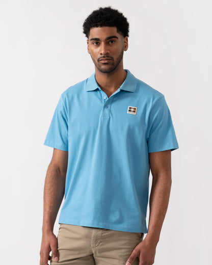 Aquascutum Mens Stretch Piquet Badge Polo Shirt - Avio 18 | CHO | Designer Mens Polo Shirts
