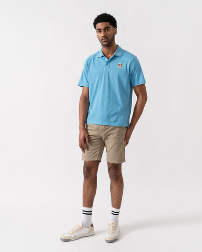 Aquascutum Mens Stretch Piquet Badge Polo Shirt - Avio 18 | CHO | Designer Mens Polo Shirts