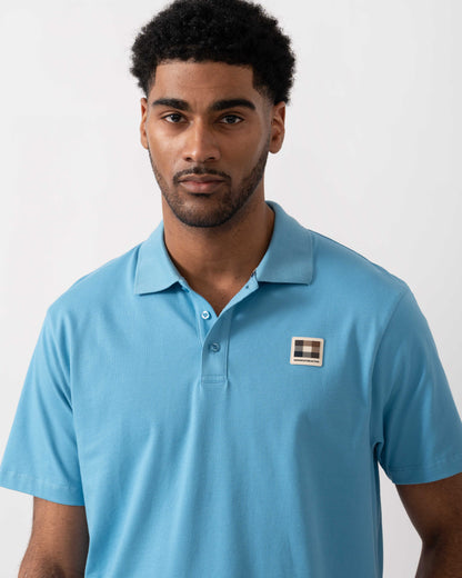 Aquascutum Mens Stretch Piquet Badge Polo Shirt - Avio 18 | CHO | Designer Mens Polo Shirts