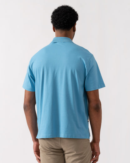 Aquascutum Mens Stretch Piquet Badge Polo Shirt - Avio 18 | CHO | Designer Mens Polo Shirts