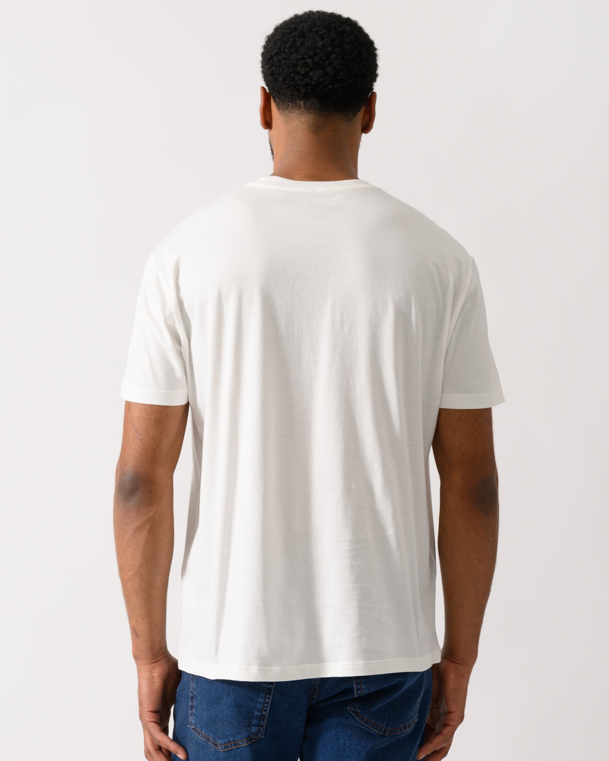 back shot of a Model wearing a Armani Exchange Mens A|X Monogram T-Shirt in Off White