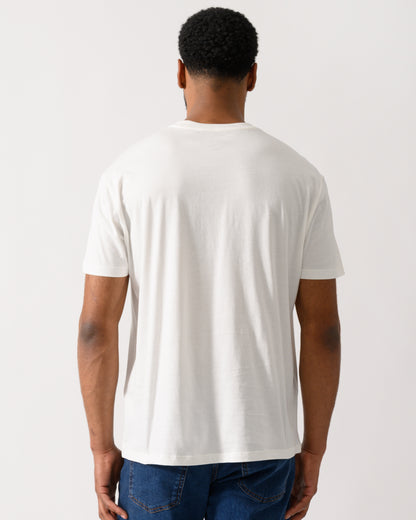 back shot of a Model wearing a Armani Exchange Mens A|X Monogram T-Shirt in Off White