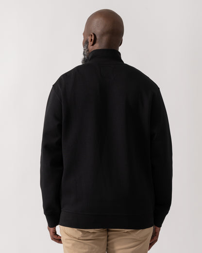 back shot of a model wearing an Armani Exchange Mens Embroidered A|X Logo 1/4 Zip Sweatshirt in Black