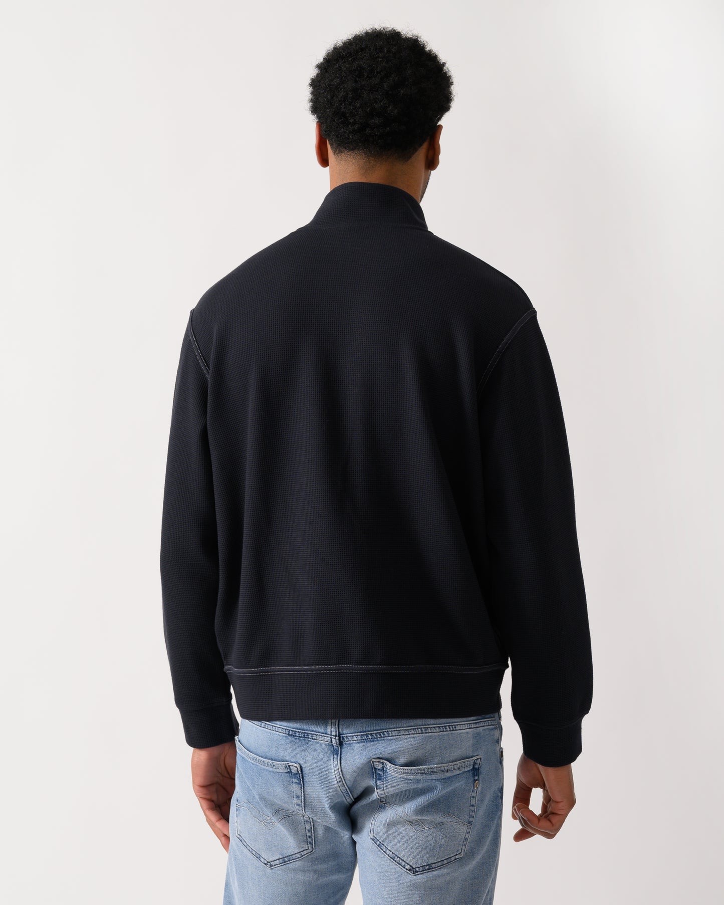back shot of a model wearing a Armani Exchange Mens Sweatshirt XM002327-AF21870 - Deep Navy UB101