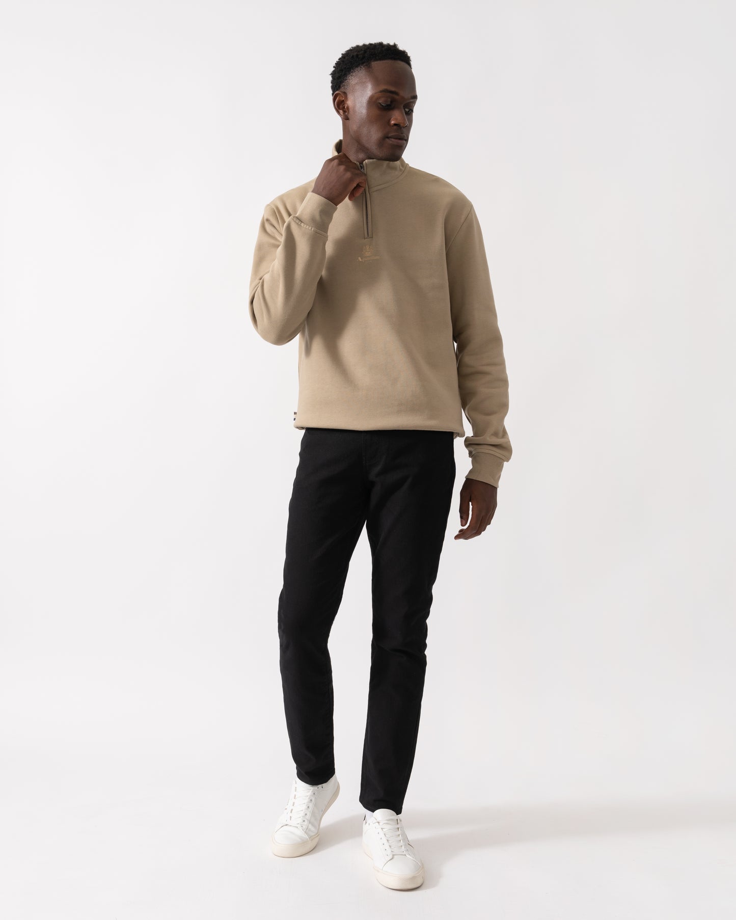 Aquascutum Mens Centered Logo 1/4 Zip Fleece - Khaki 38