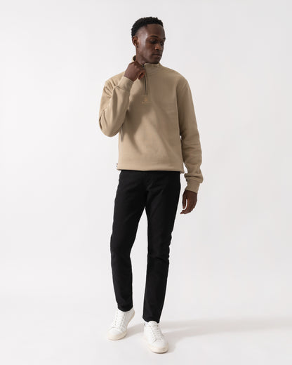 Aquascutum Mens Centered Logo 1/4 Zip Fleece - Khaki 38