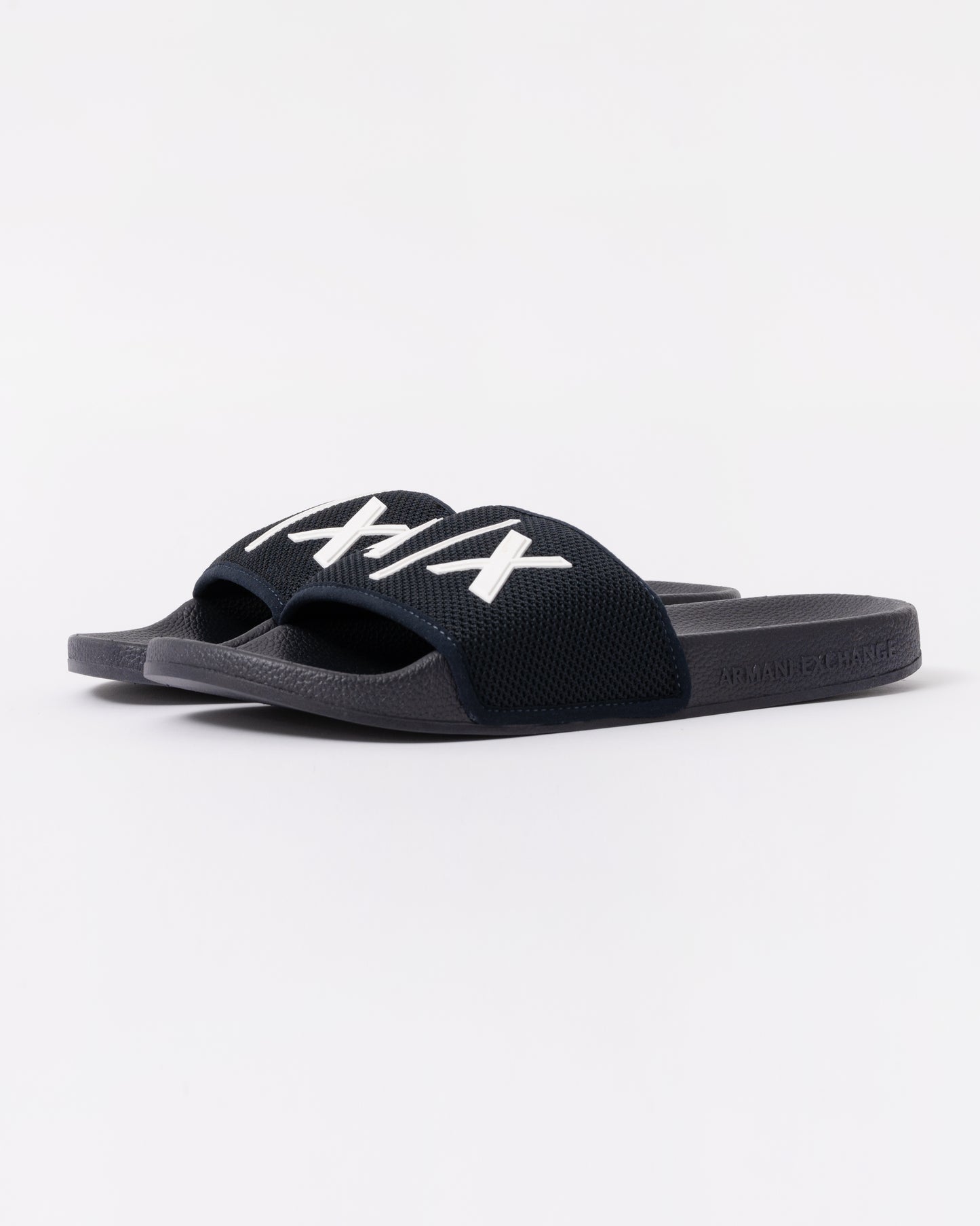 Armani Exchange Mesh A|X Logo Sliders - Deep Navy/Off White U385 - front