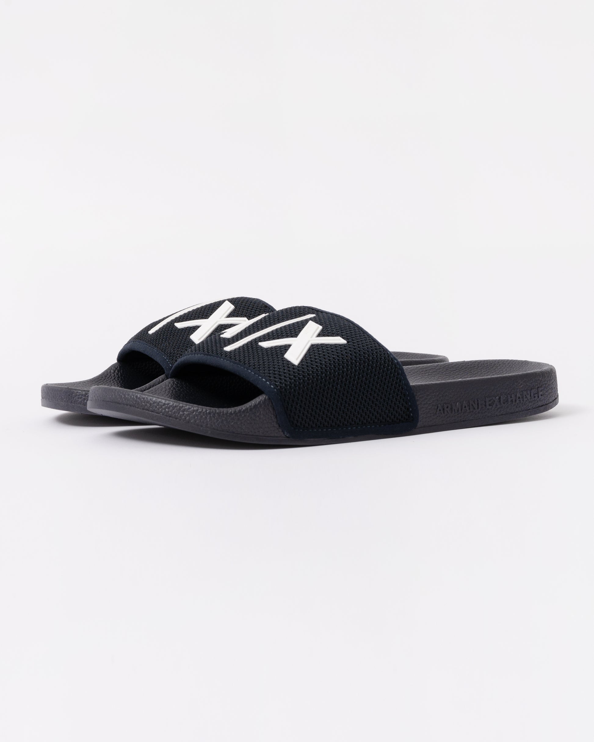 Armani Exchange Mesh A|X Logo Sliders - Deep Navy/Off White U385 - front