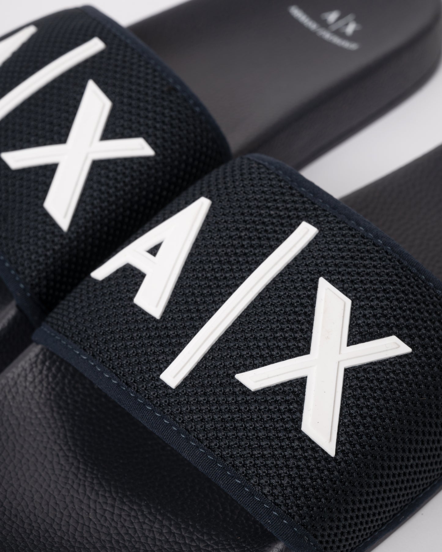 Armani Exchange Mesh A|X Logo Sliders - Deep Navy/Off White U385 - mesh detail