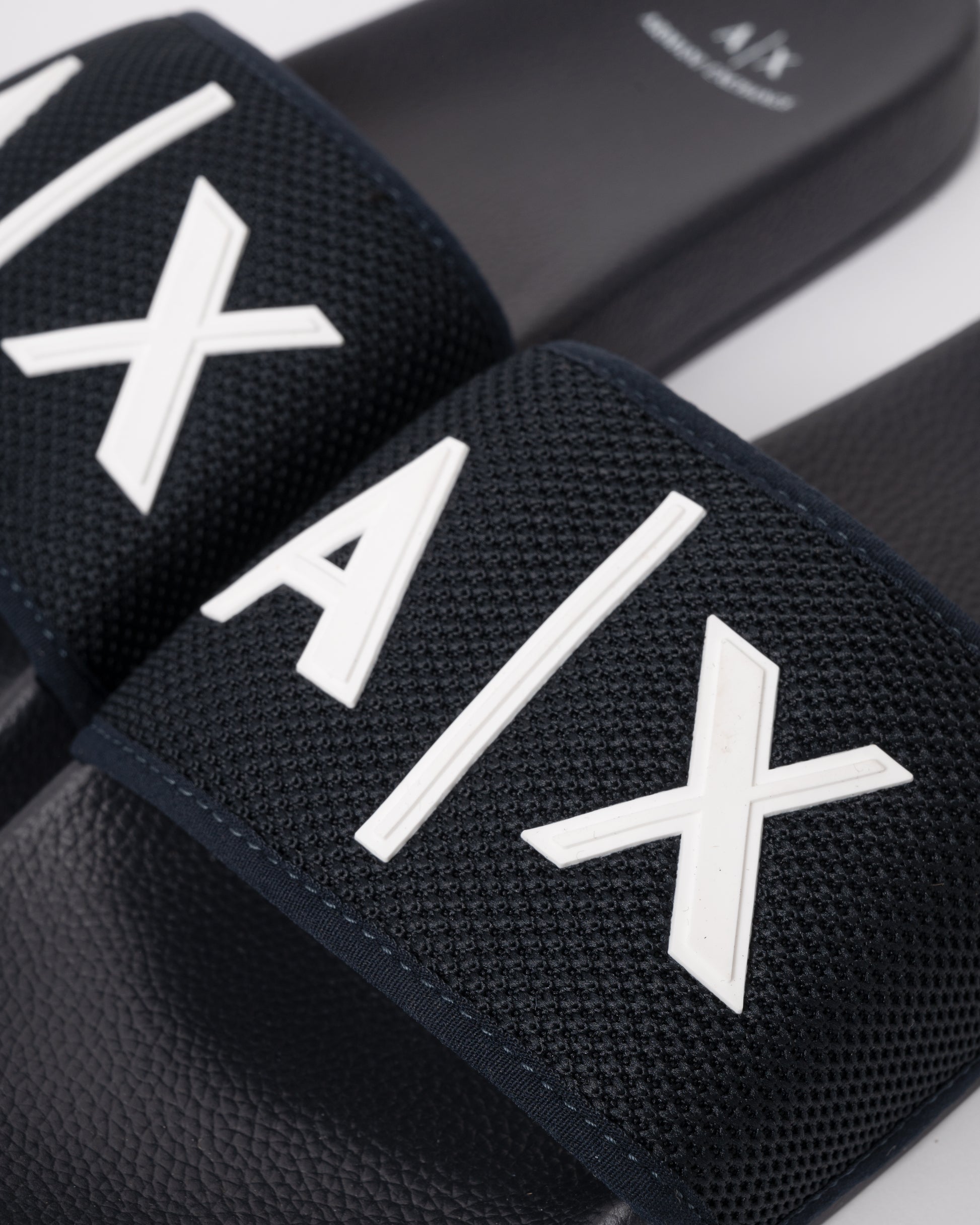 Armani Exchange Mesh A|X Logo Sliders - Deep Navy/Off White U385 - mesh detail