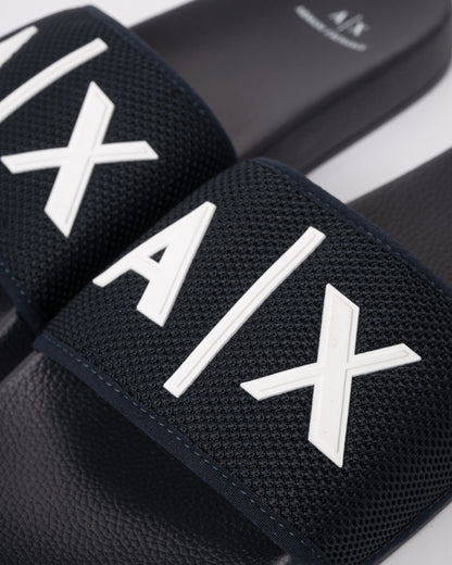 Armani Exchange Mesh A|X Logo Sliders - Deep Navy/Off White U385 - mesh detail