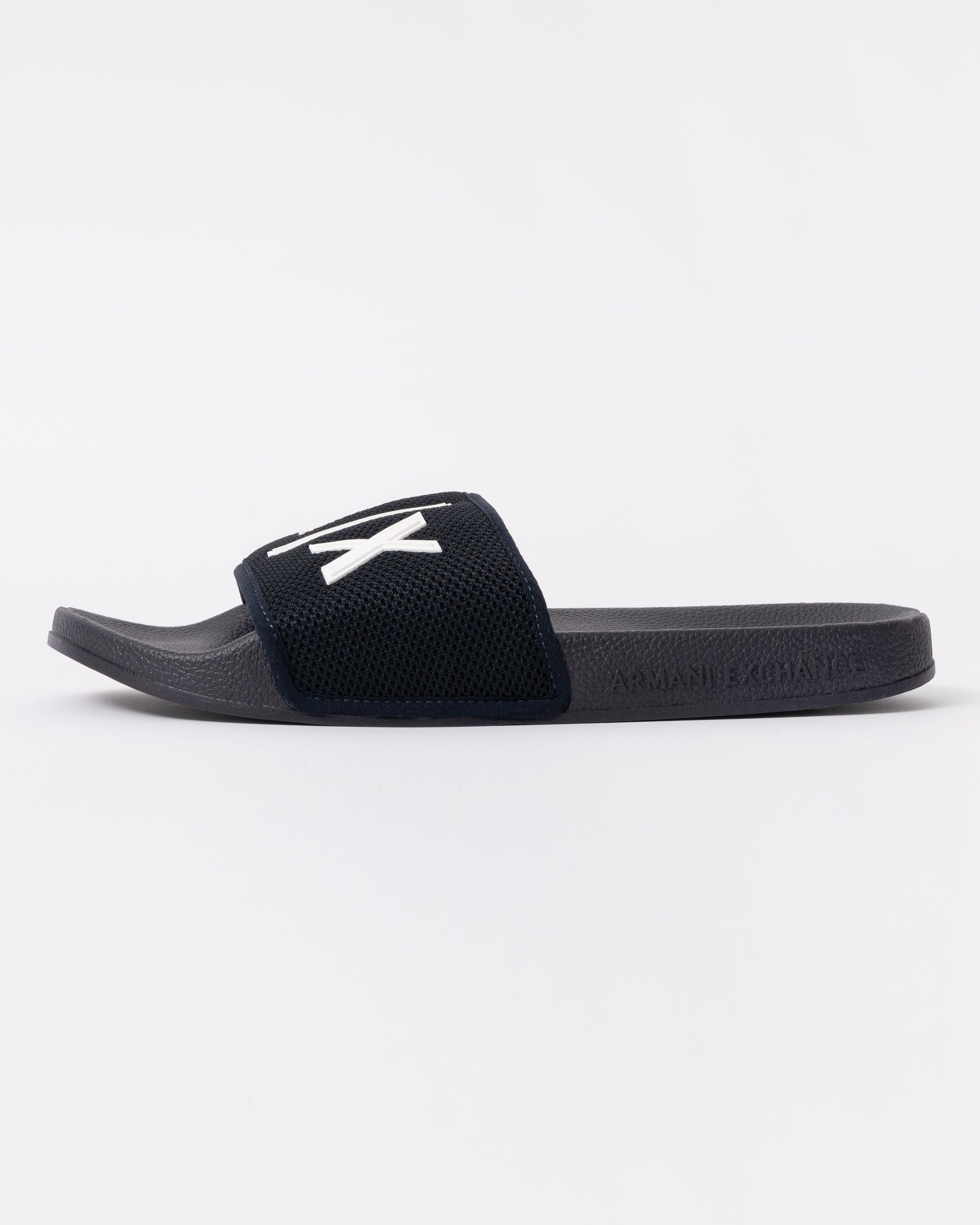 Armani Exchange Mesh A|X Logo Sliders - Deep Navy/Off White U385 - side