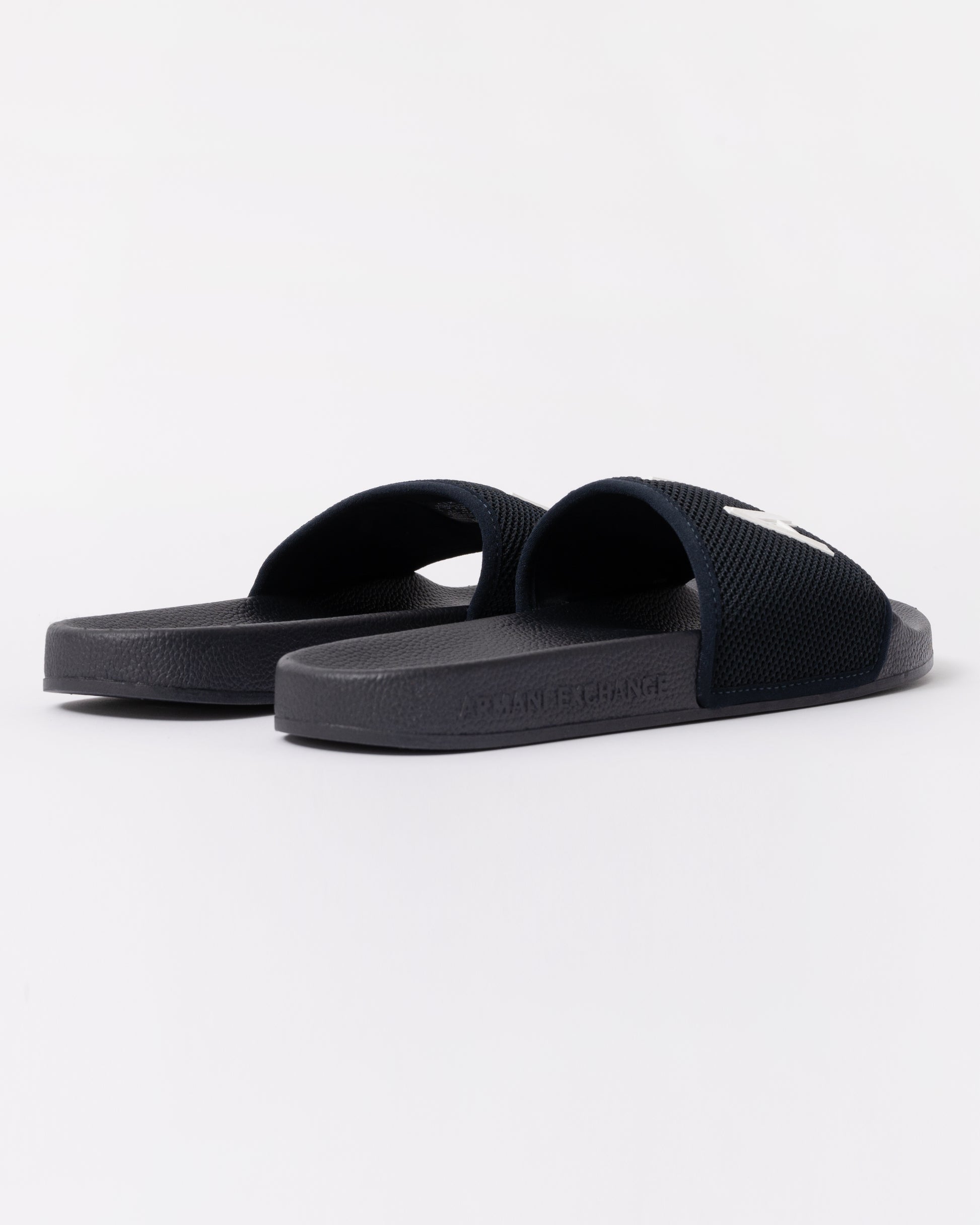 Armani Exchange Mesh A|X Logo Sliders - Deep Navy/Off White U385 - back