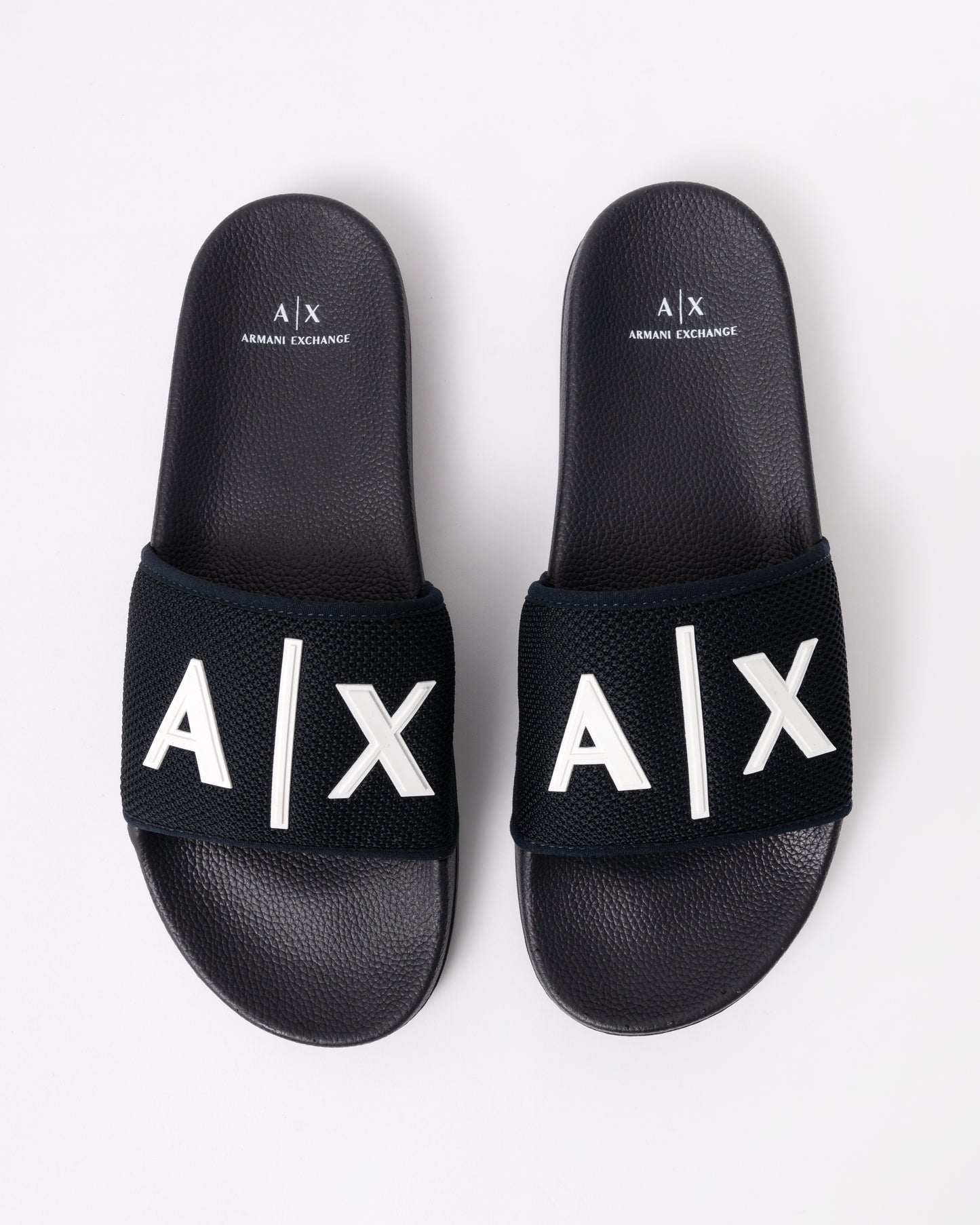 Armani Exchange Mesh A|X Logo Sliders - Deep Navy/Off White U385 - top view