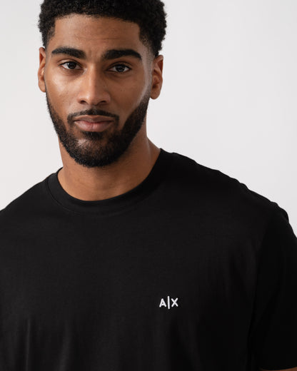 Model wearing Armani Exchange Mens A|X Monogram T-Shirt in Black UC001 - Detail