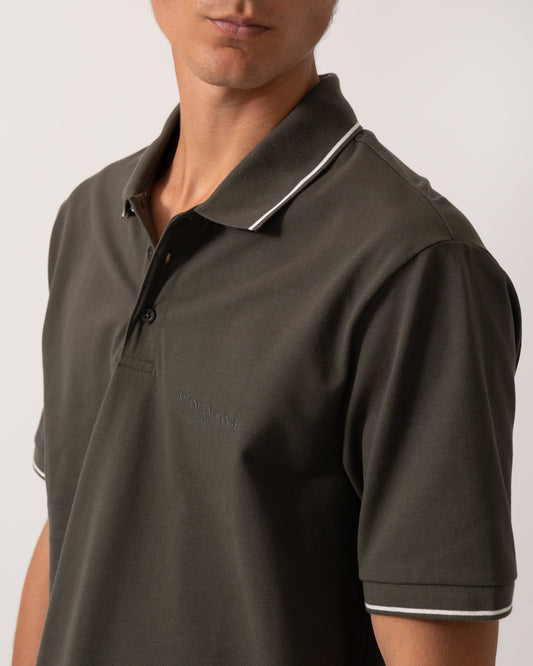 Armani Exchange Mens Regular Fit Mercerised Cotton Polo Shirt - Black Ink U8120
