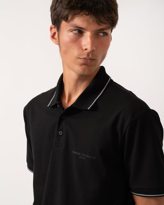 Armani Exchange Mens Regular Fit Mercerised Cotton Polo Shirt - Black UC001