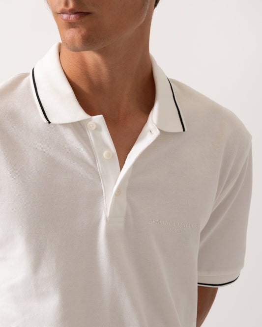 Armani Exchange Mens Regular Fit Mercerised Cotton Polo Shirt - Off White U0009
