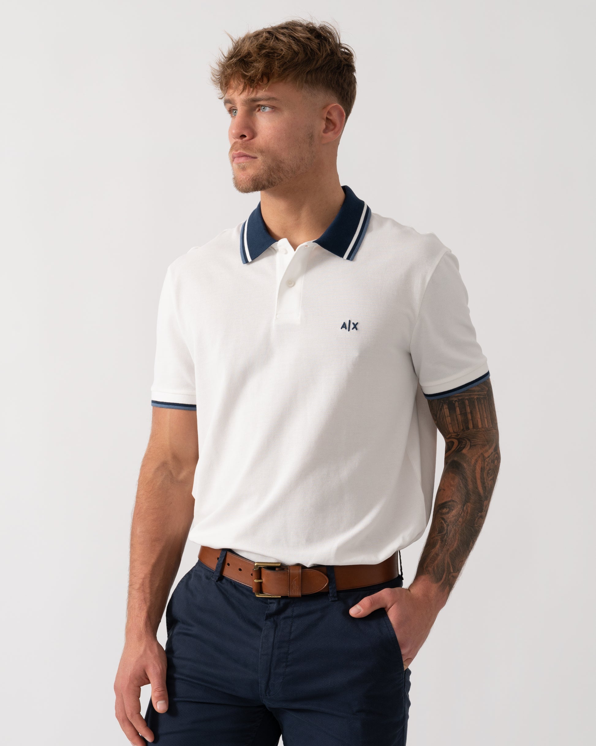 Armani Exchange Mens Contrast Tip Polo Shirt - Off White U0009 - Main