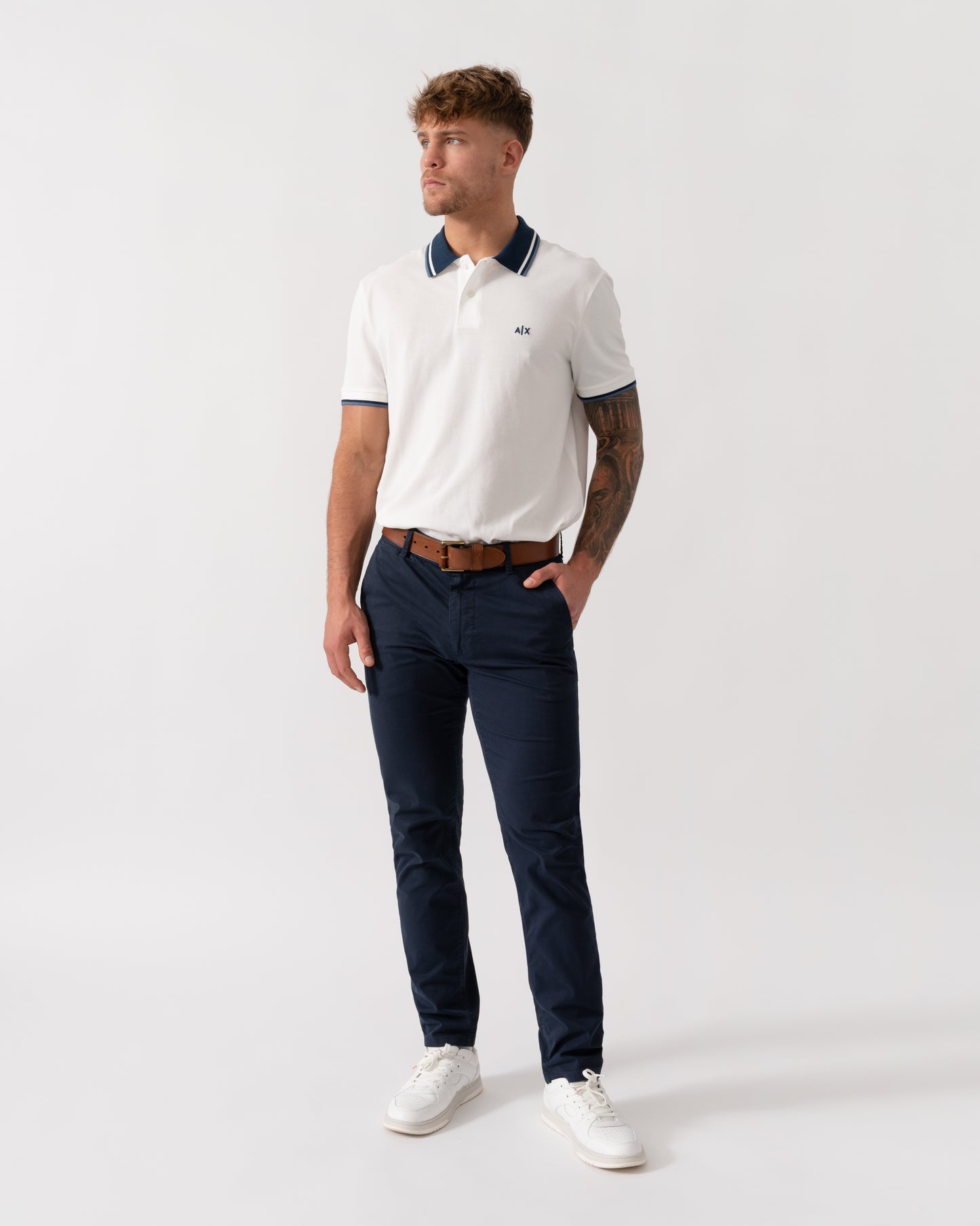 Armani Exchange Mens Contrast Tip Polo Shirt - Off White U0009 - Full Length