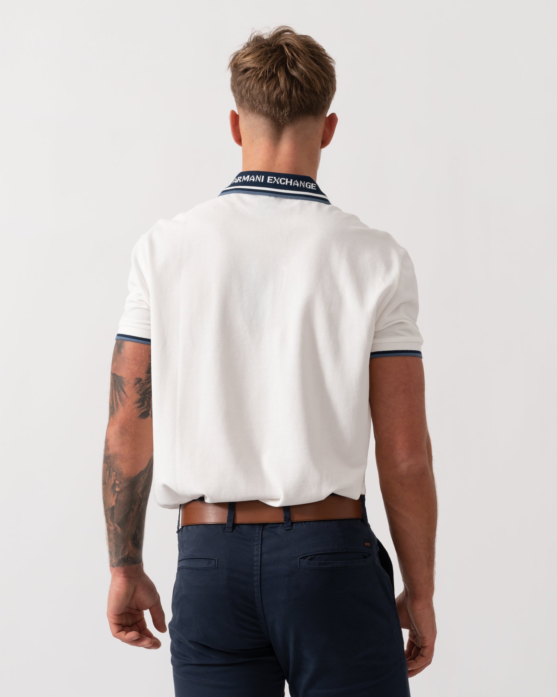 Armani Exchange Mens Contrast Tip Polo Shirt - Off White U0009 - Back