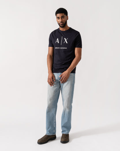 Model wearing Armani Exchange AX Logo T-Shirt in Deep Navy UB101 - Full Length