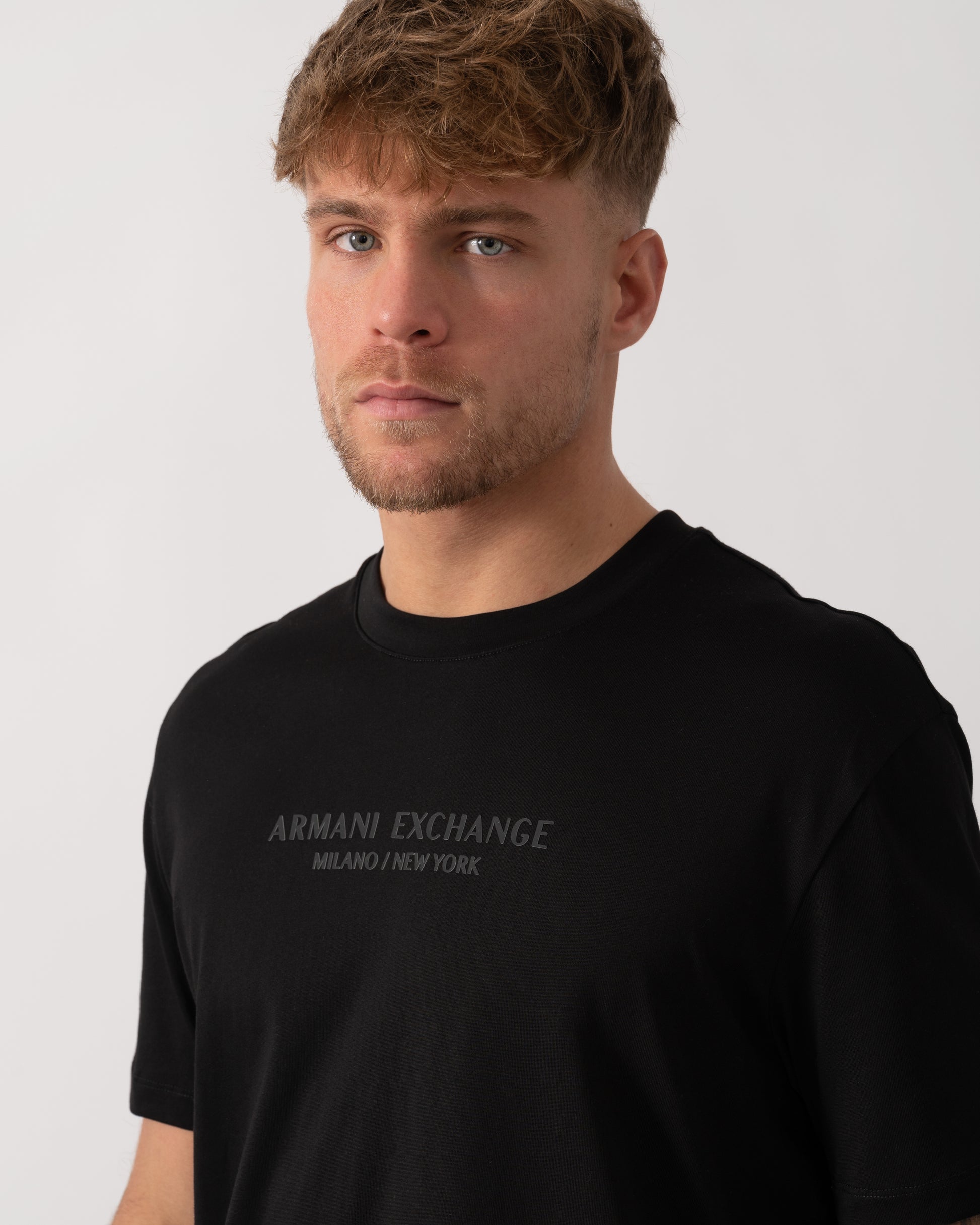 Armani Exchange Tonal City Logo T-Shirt - Black/White MC09E - Logo detail