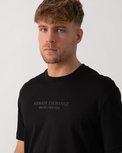 Armani Exchange Tonal City Logo T-Shirt - Black/White MC09E - Logo detail