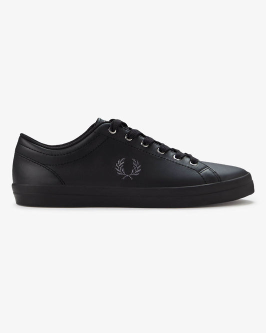 Fred Perry Mens Baseline Leather Trainers in Black 102 - Side