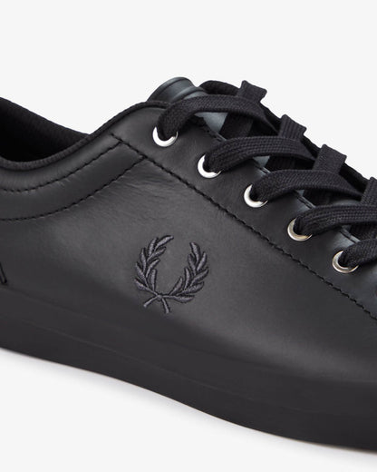 Fred Perry Mens Baseline Leather Trainers in Black 102 - Detail